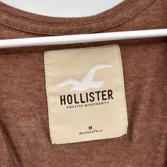 Hollister Womens Y2K Deep V Neck Top Size Medium Brown Pocket Retro 2000s Pocket - Picture 2 of 5